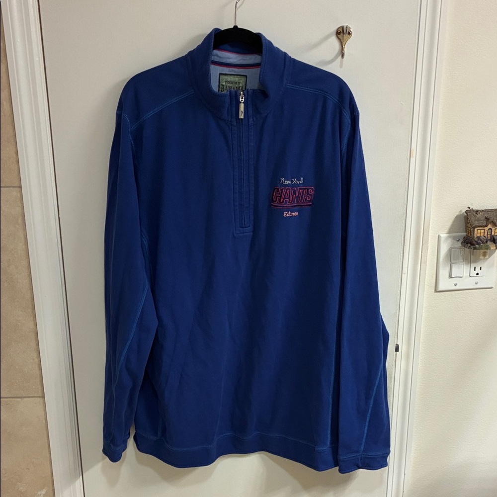 Tommy Bahama Blue Zip Up NY Giants Football Sweater Sz LT